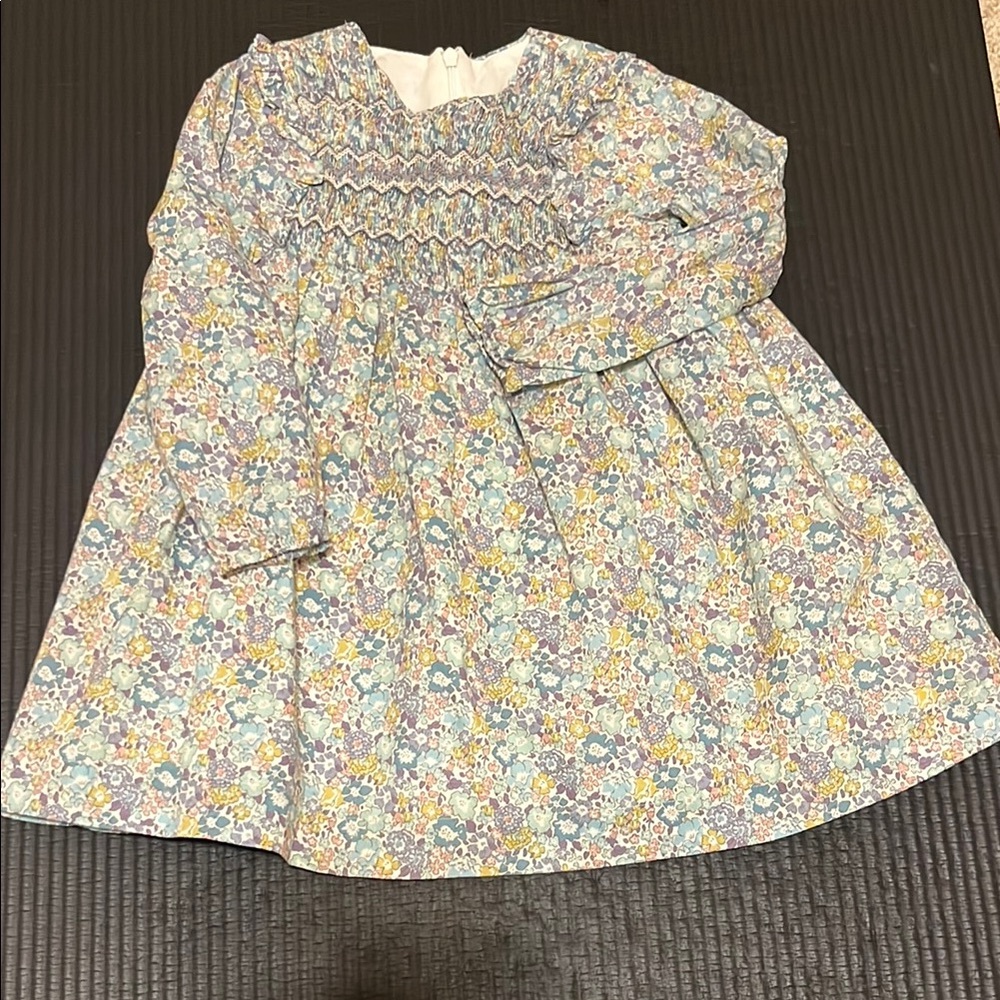 Girls Floral Smocked Long Sleeve Dress - Pastel Floral